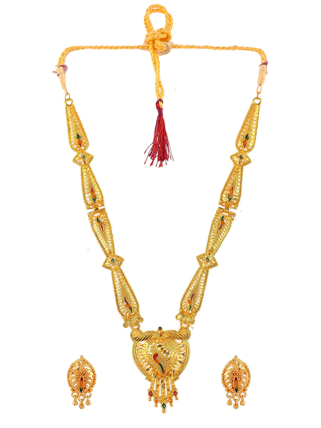 Gold Plated Ethnic Meenakari Long Jewellery Set For Women