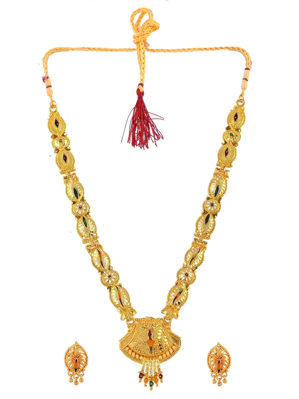 Gold Plated Traditional Meenakari Temple Jewellery Set For Women