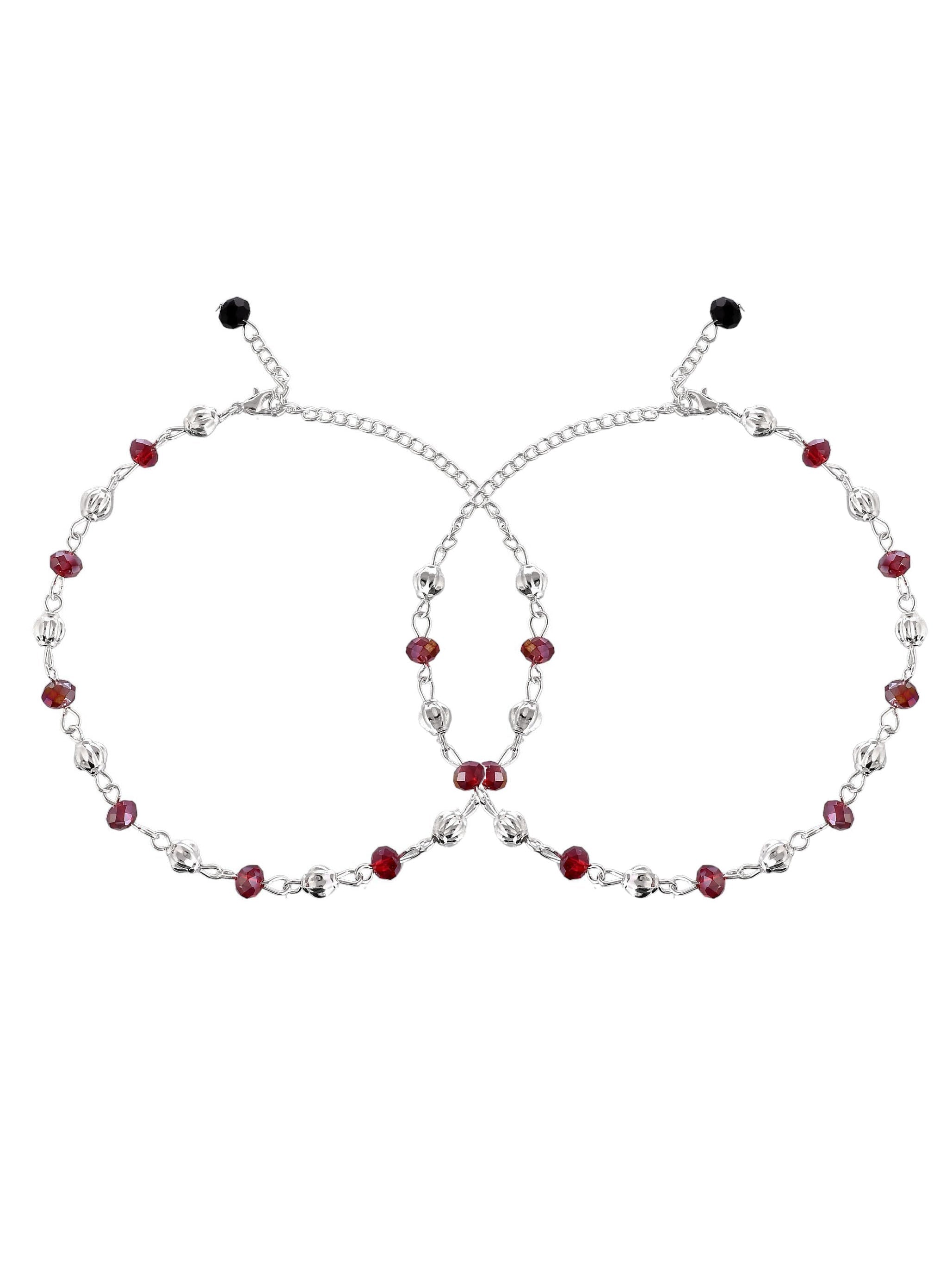 Stylish Beads-Studded Silver-Plated  Anklet For Girls