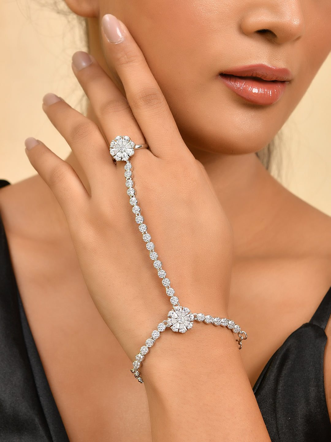 American Diamond Haathphool Bracelet Ring For Women | Party Wear Jewellery