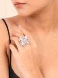 American Diamond & Silver Plated Cocktail Ring For Women