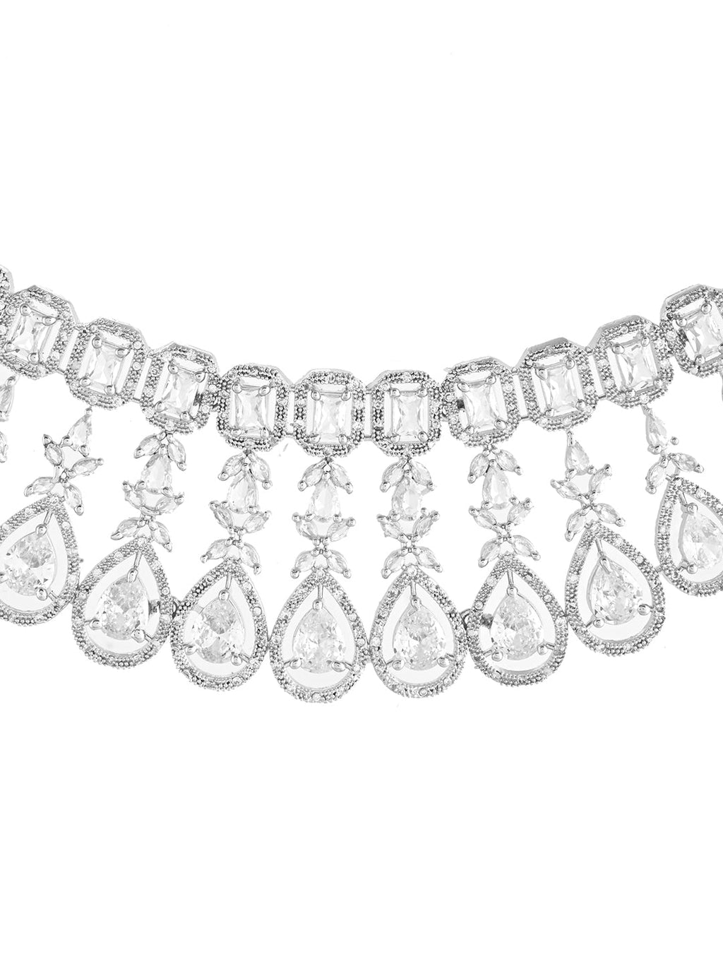 American Diamond Choker Necklace Set With Maang Tikka  | Wedding  Jewellery For Women