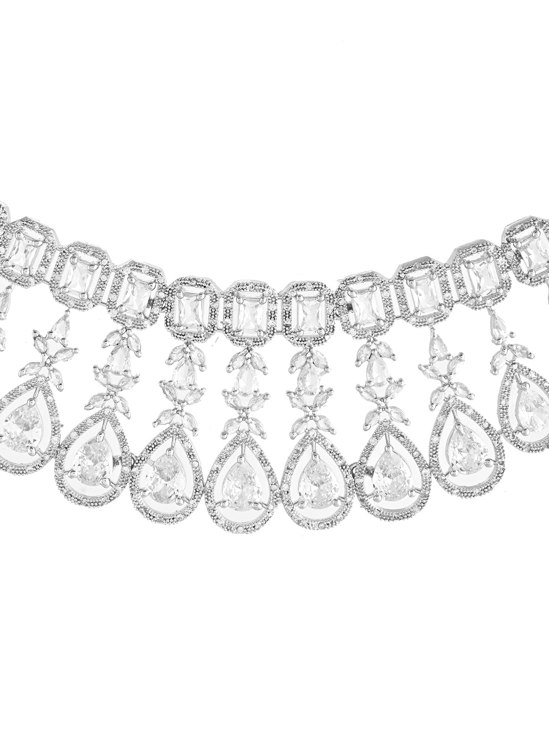 American Diamond Choker Necklace Set With Maang Tikka  | Wedding  Jewellery For Women