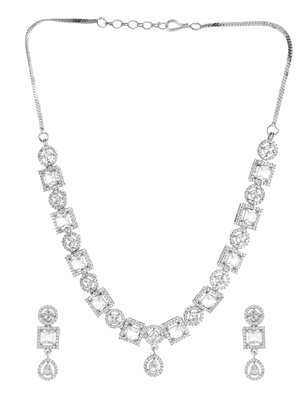 American Diamond Necklace Set  | Wedding  Jewellery For Women| Bridal CZ Necklace With Earrings