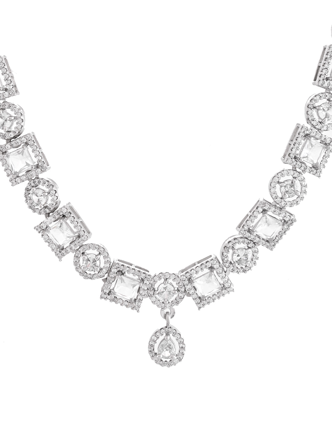 American Diamond Necklace Set  | Wedding  Jewellery For Women| Bridal CZ Necklace With Earrings