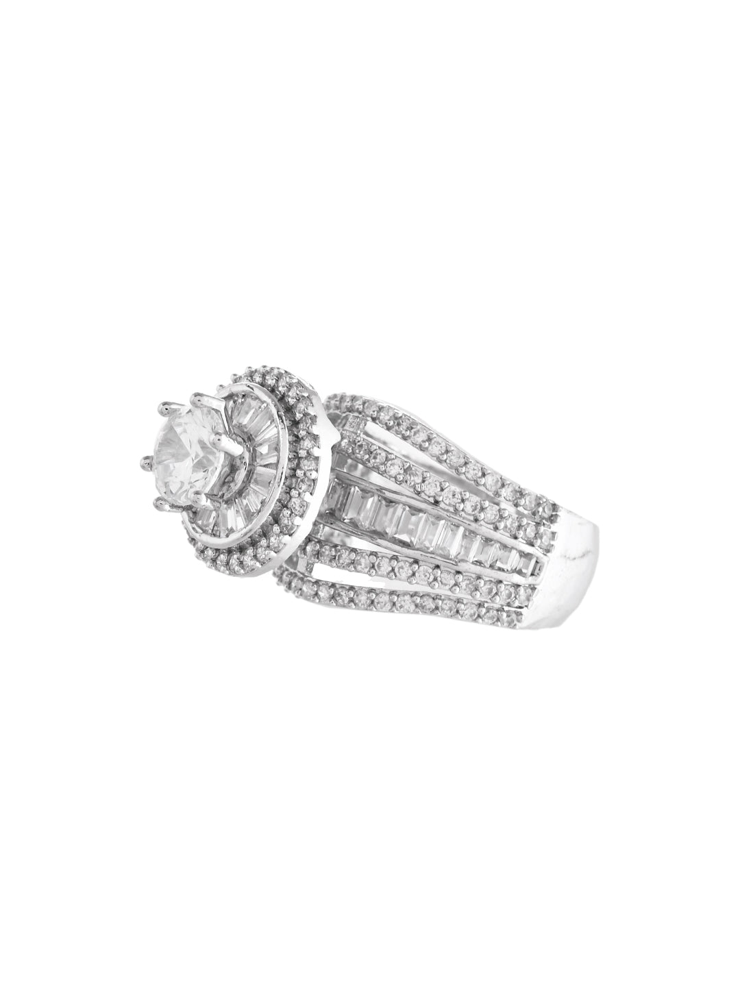 American Diamond Stone-Studded Silver Ring For Girls & Women