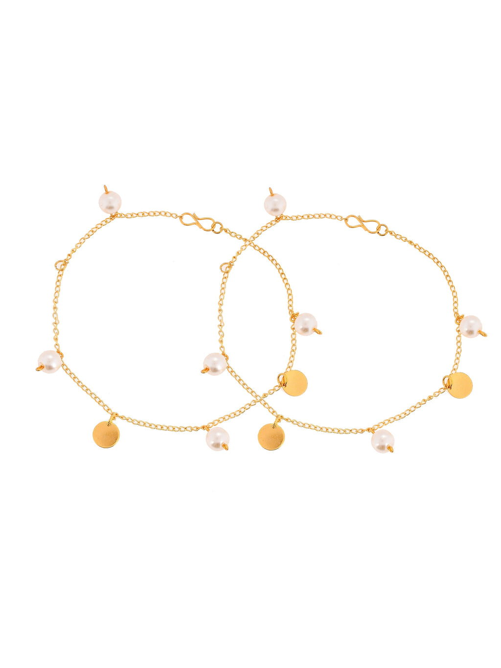 Gold-Plated  Anklet With Dangling Pearls and Charms | Payal For Women