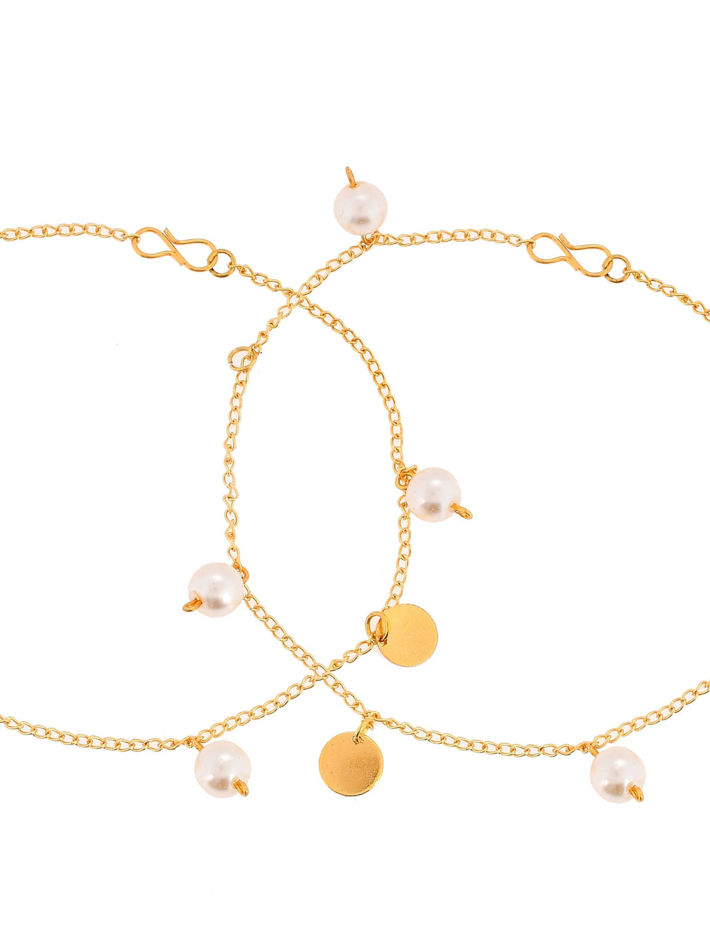 Gold-Plated  Anklet With Dangling Pearls and Charms | Payal For Women