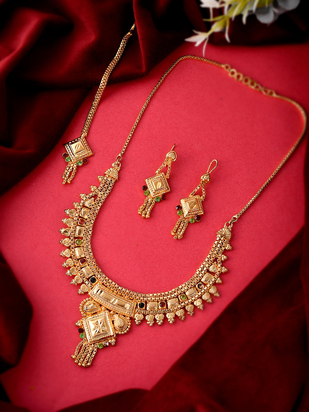 Gold Plated & Gold Toned Temple Jewellery Set For Women