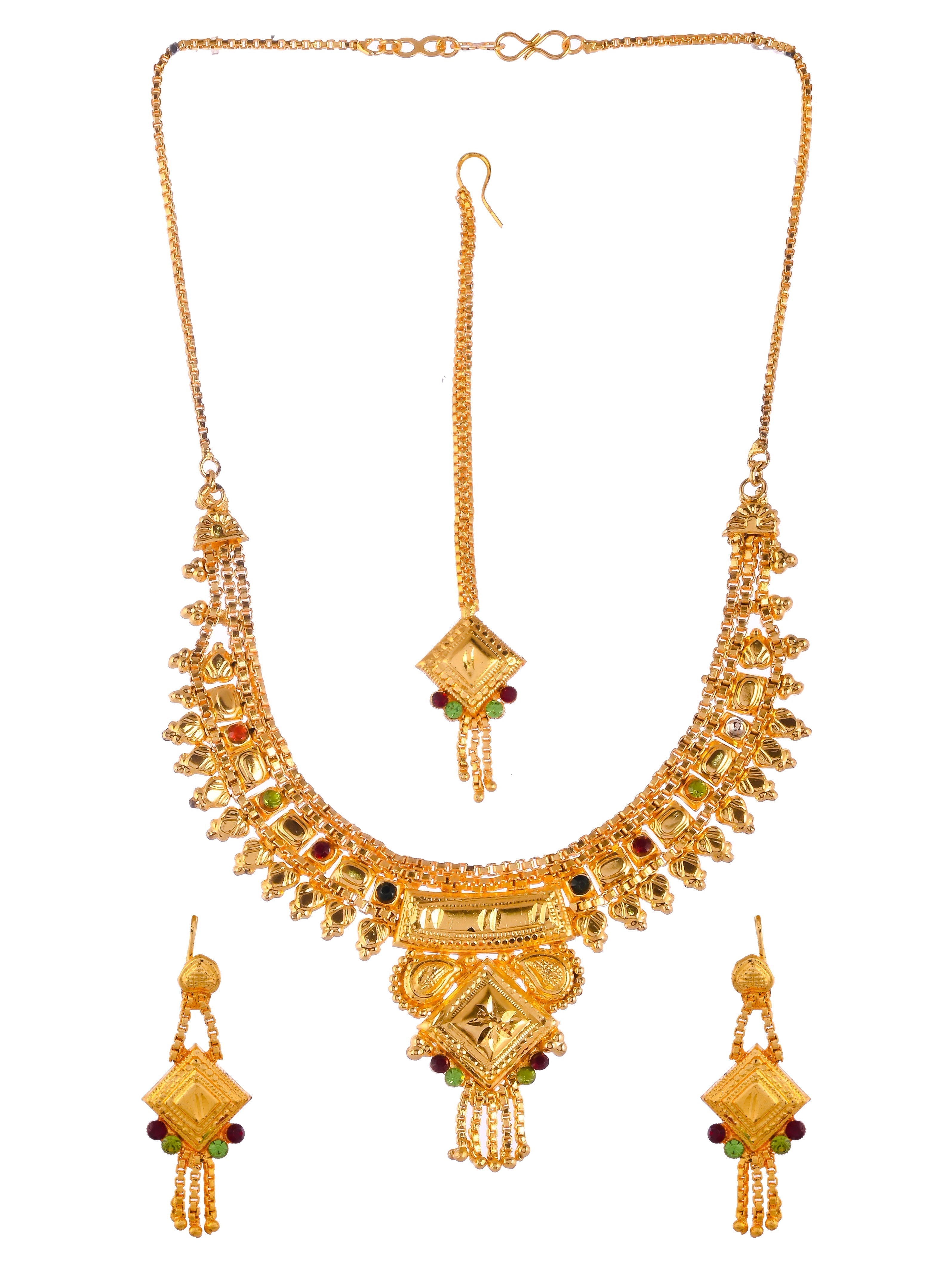 Gold Plated & Gold Toned Temple Jewellery Set For Women