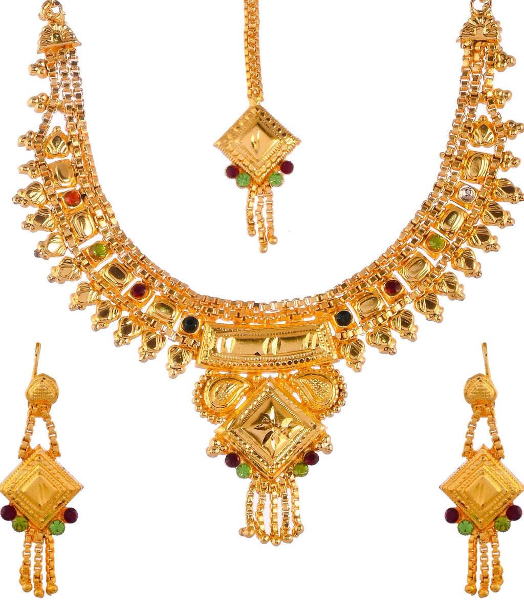 Gold Plated & Gold Toned Temple Jewellery Set For Women