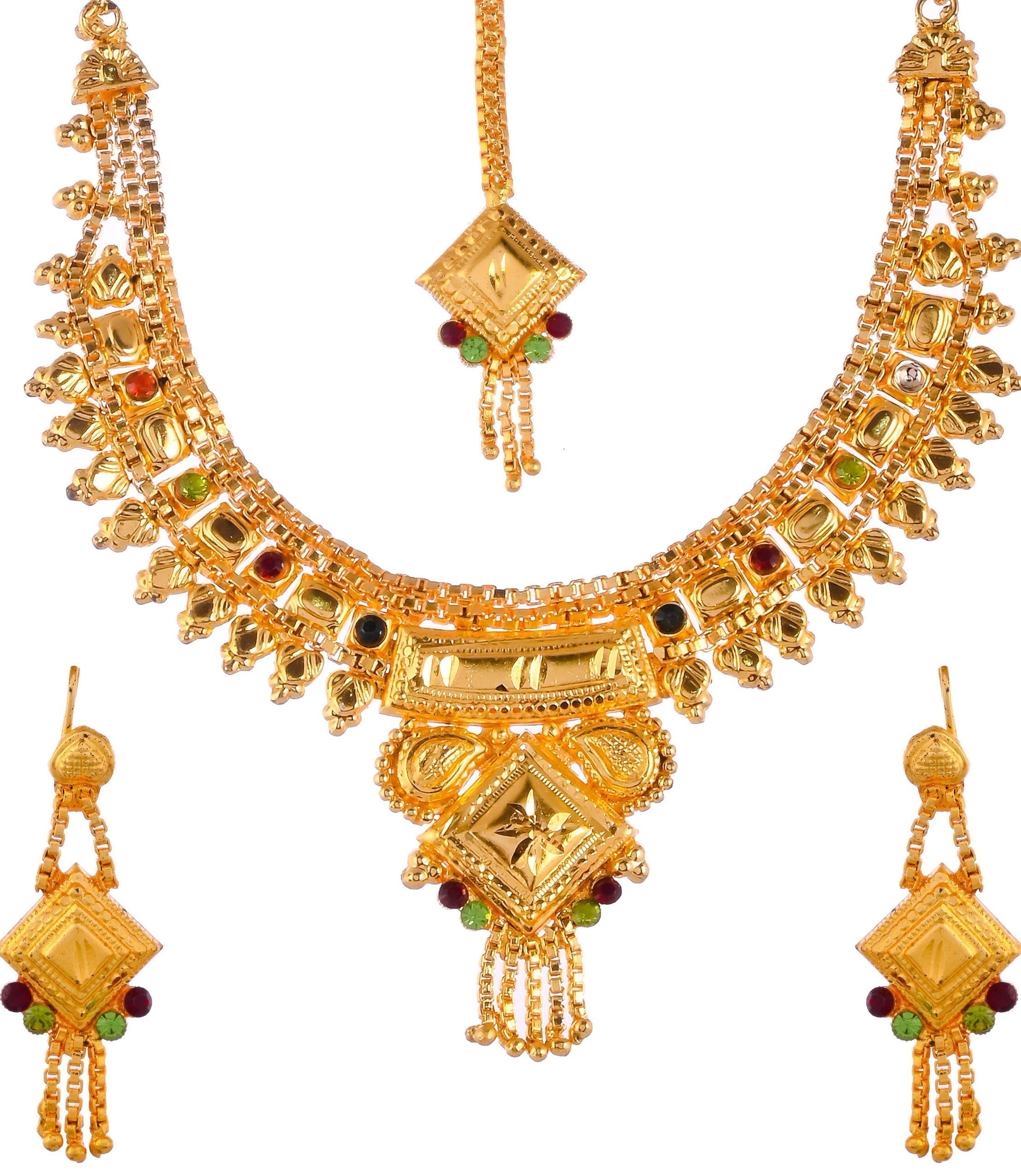 Gold Plated & Gold Toned Temple Jewellery Set For Women