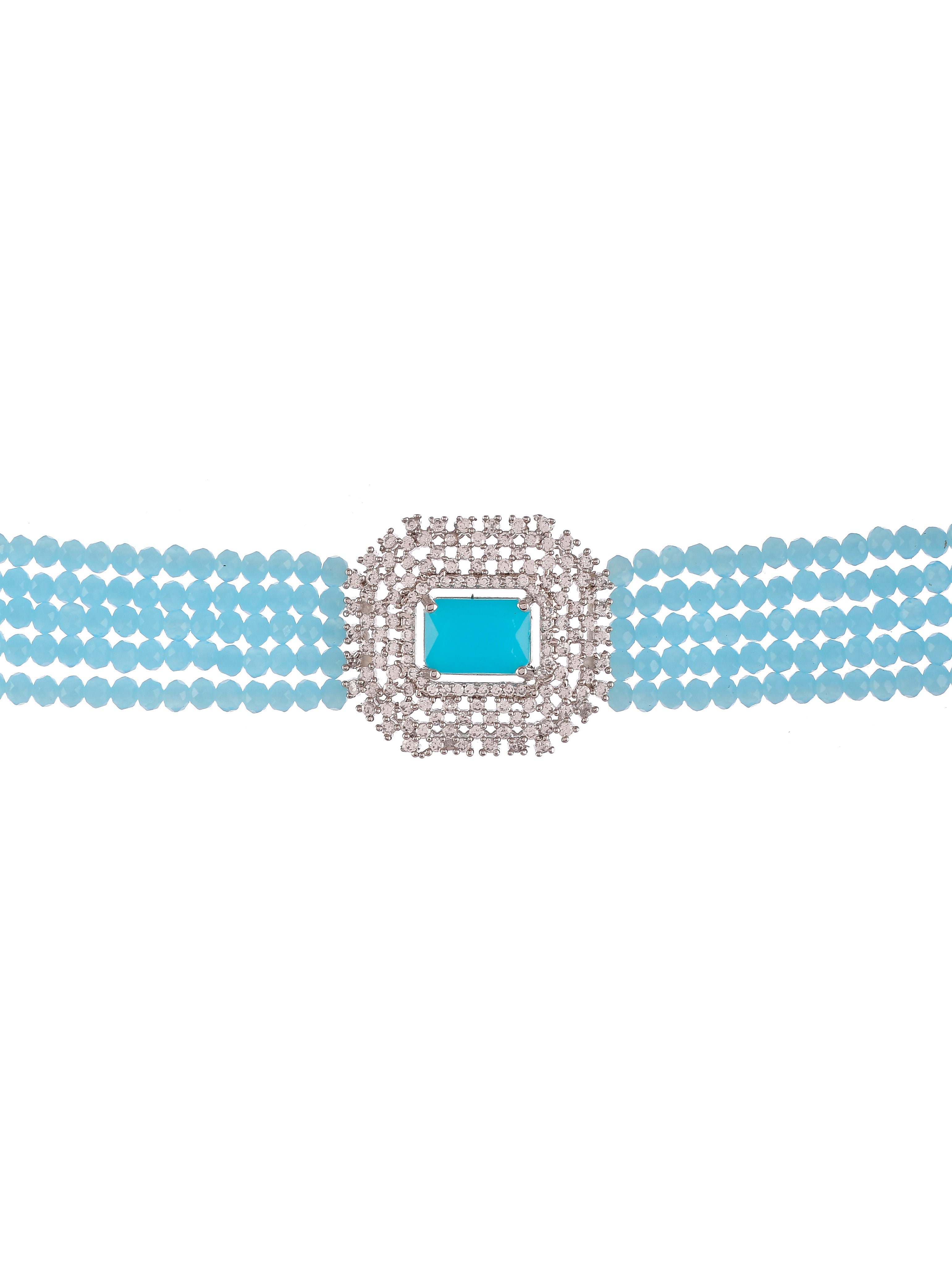 American Diamond Layered Blue Choker Jewellery Set