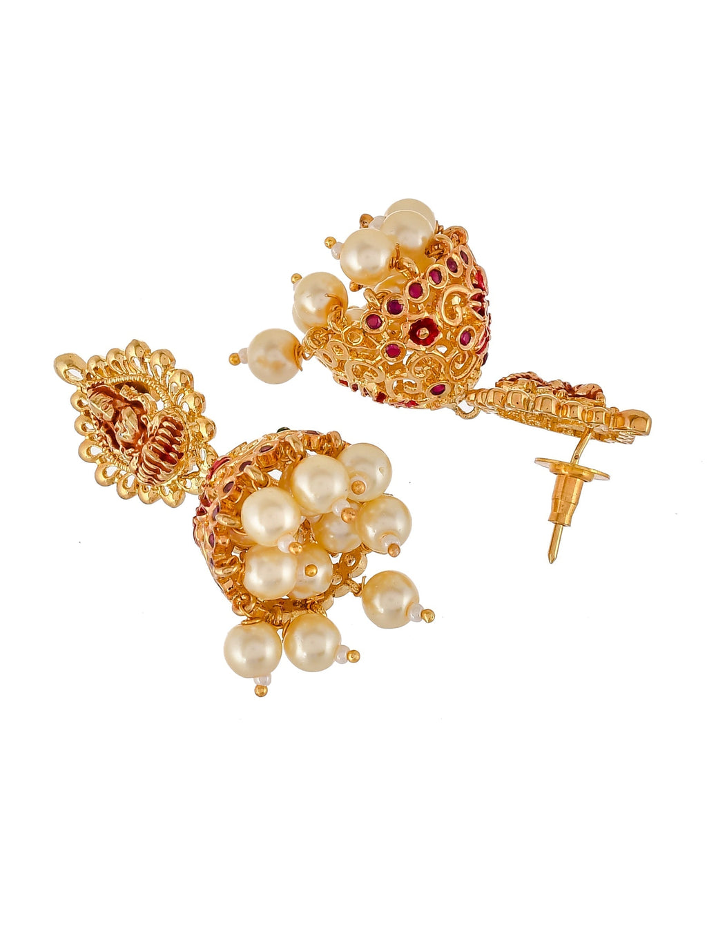 Gold Plated Red & Green Stone Studded Laxmi Jewelry Set For Women