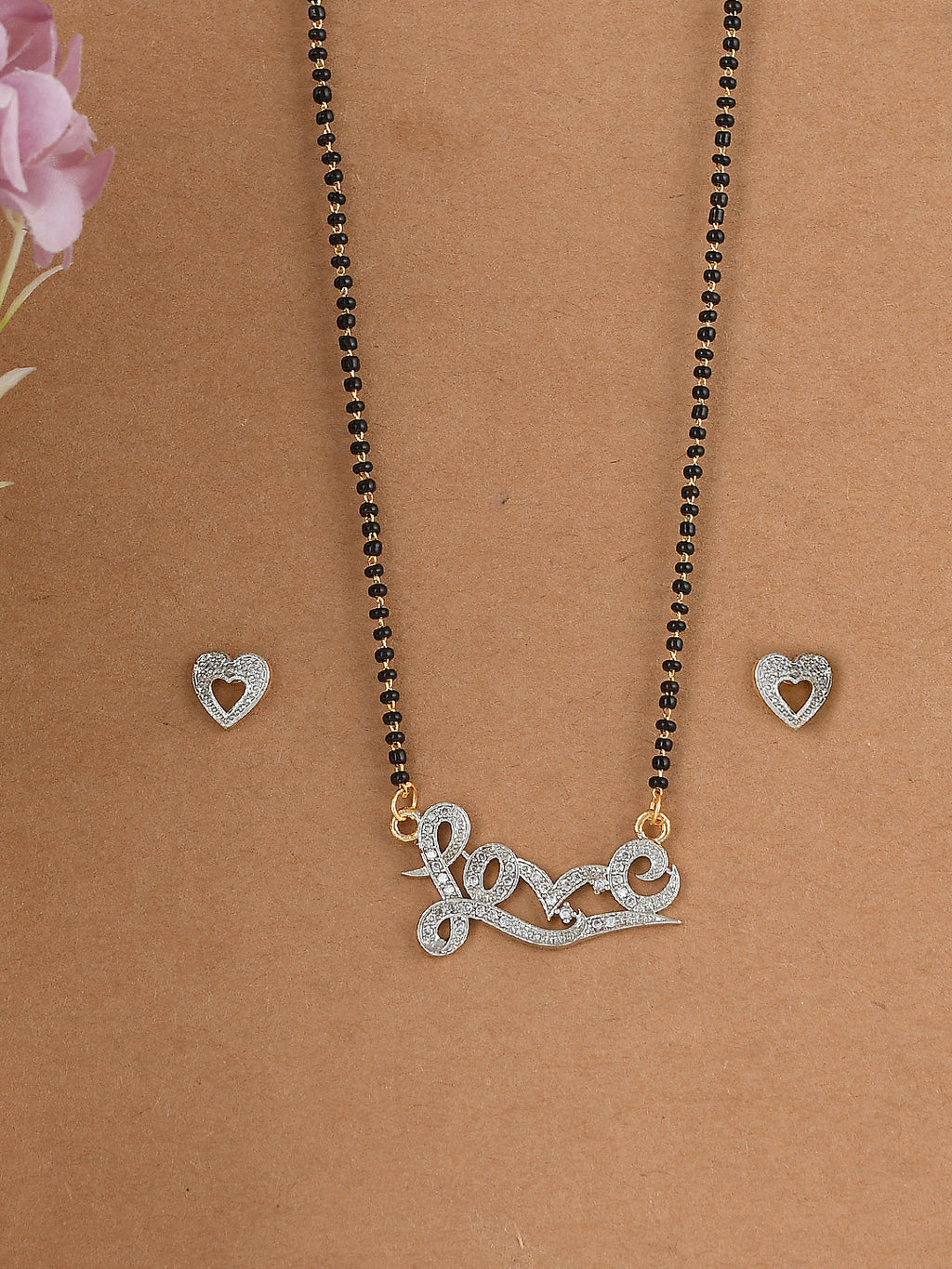 American Daimond Love Mangalsutra with heart earrings
