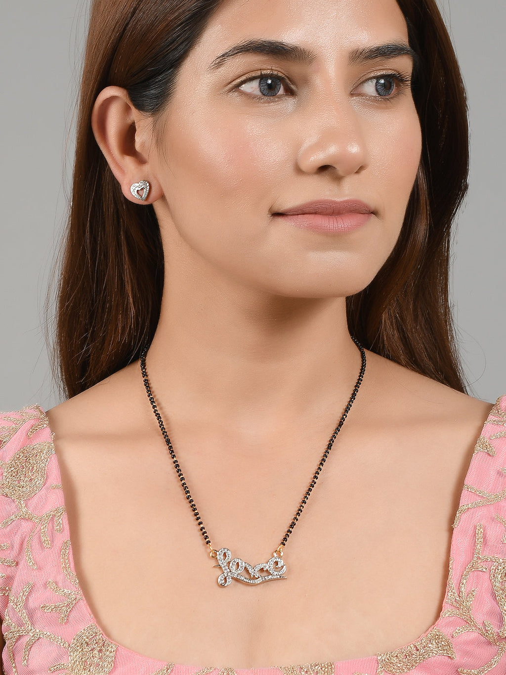 American Daimond Love Mangalsutra with heart earrings