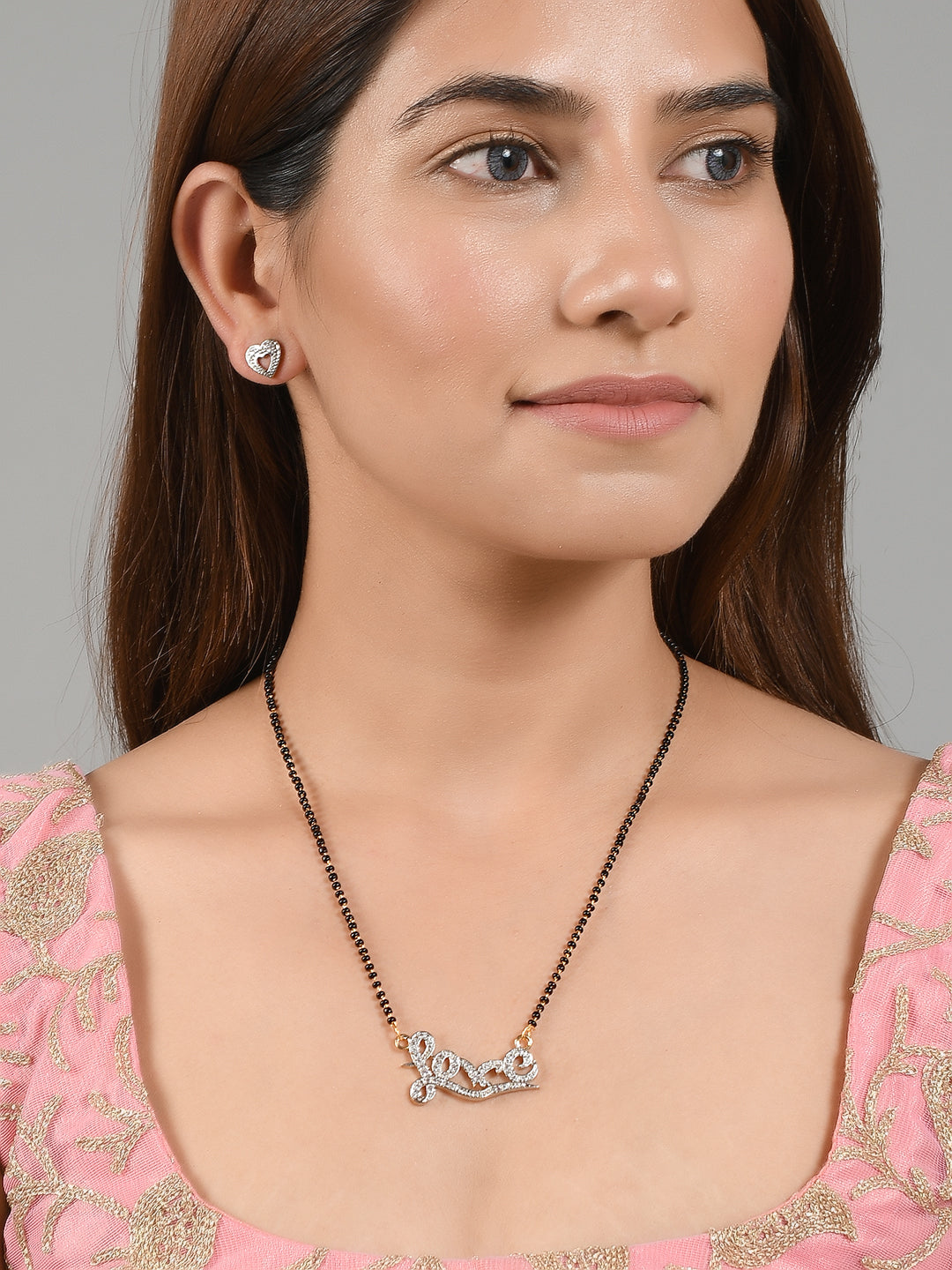 American Daimond Love Mangalsutra with heart earrings