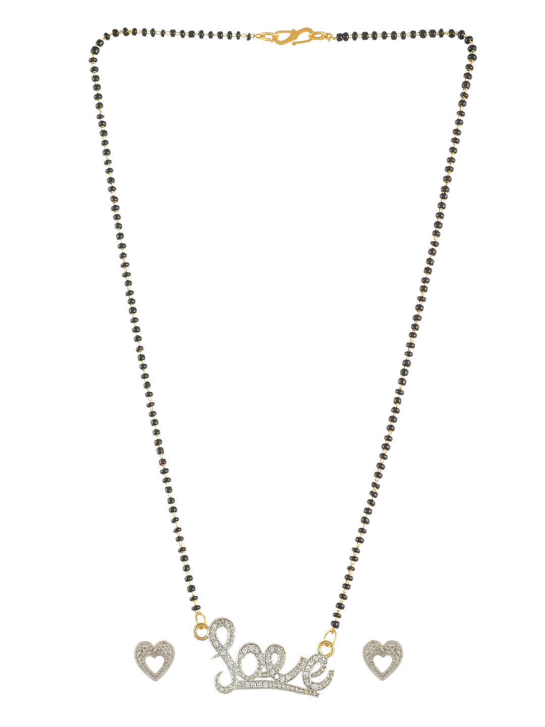 American Diamond Love Mangalsutra necklace with heart stud earrings