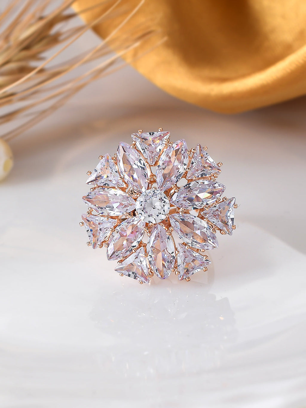 Adjustable AD Round Flower Design Rings For Women