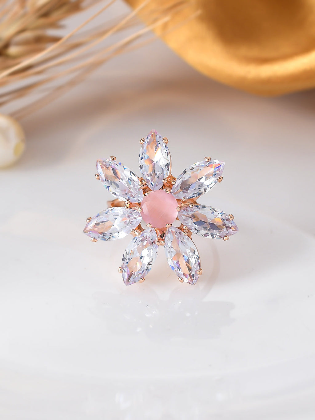 Adjustable Flower Design AD Ring For Women