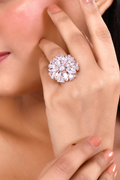 Adjustable AD Round Flower Design Rings For Women