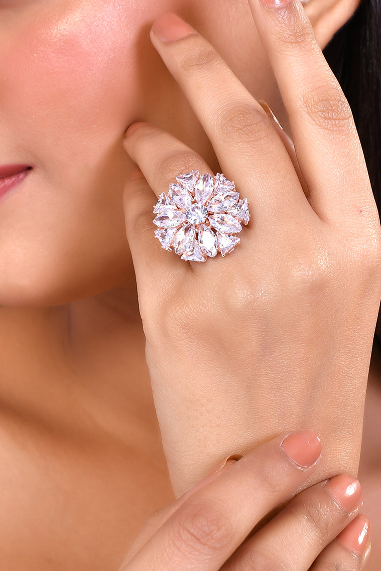 Adjustable AD Round Flower Design Rings For Women