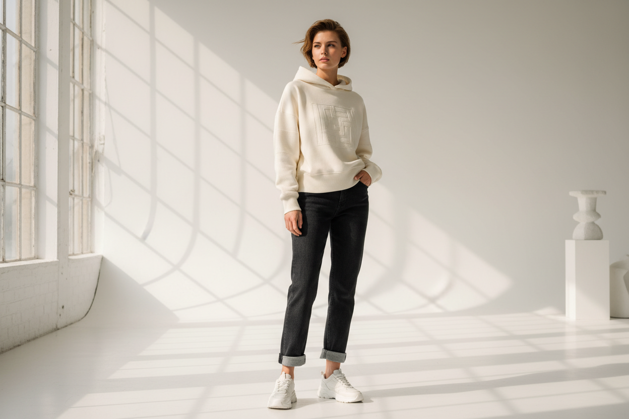 sweat shirt wearing model